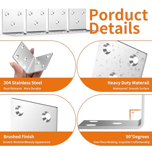 20Pcs Heavy Duty Stainless Steel 2-Inch Angle Brackets for Wood Fencing & Furniture