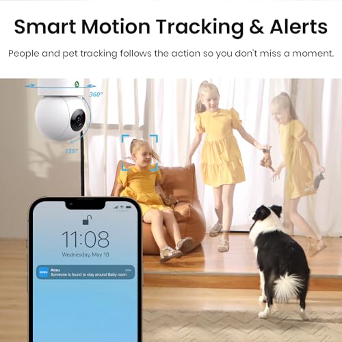 Aosu 3MP 2K Indoor Baby Camera Monitor with 2.4GHz WiFi, Two-Way Audio, 360° View