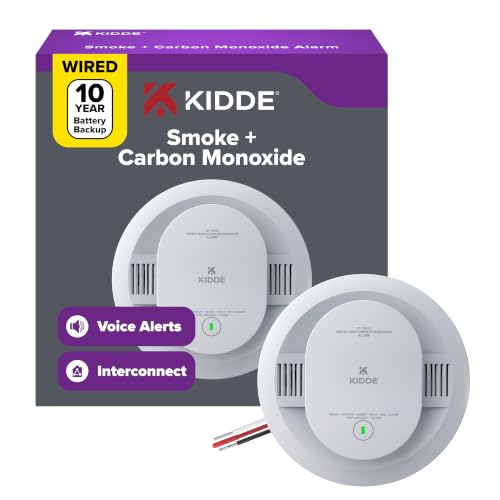 Kidde 1 Pack Hardwired Smoke & Carbon Monoxide Detector with 10-Year Battery Backup, Voice Alerts & LED