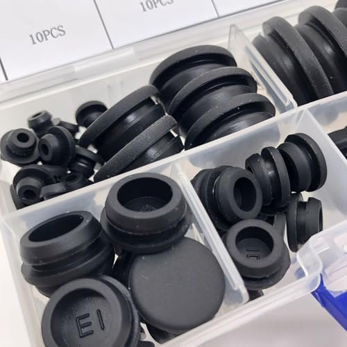 Black Silicone Hole Plugs Kit 80pcs, 7 Sizes - Automotive, Plumbing, DIY