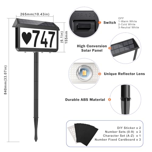 Brightever Black Solar Address Sign with 3 Light Modes, Waterproof Wall Mount