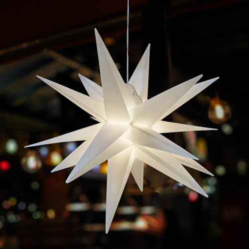 Leejec 22" Moravian Star Light, Easy Assembly, Christmas Decorations, Indoor& Outdoor Hanging, Advent Star, Warm White LED Porch Light with Timer, Wedding & Home Decor