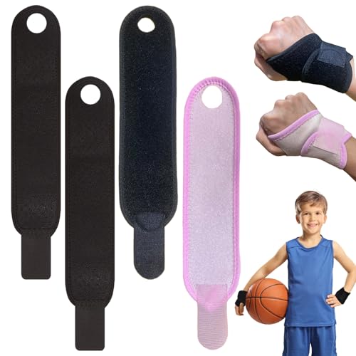 4 PCS Kids Wrist Brace, Night Wrist Sleep Support Brace, Adjustable Compression Straps, Fits Wrists of Different Sizes, Suitable for Children's Sports Sleep (Pink+black)