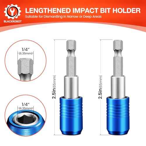BLACKROBOT 2-Piece Magnetic Quick Change Impact Bit Holder, 2.5-Inch Drill Bit Extension for 1/4" Hex Drives, Ideal for Screwdriver Bits, Nuts, Drills and Socket Driver Adapters