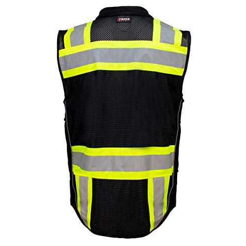 SU500B Premium Surveyors Class 1 Black Heavy Duty Vest, Tablet Pockets & Neck Padding | 100% Polyester Optimal Breathability | Contrasting Reflective | Meets ANSI Standards