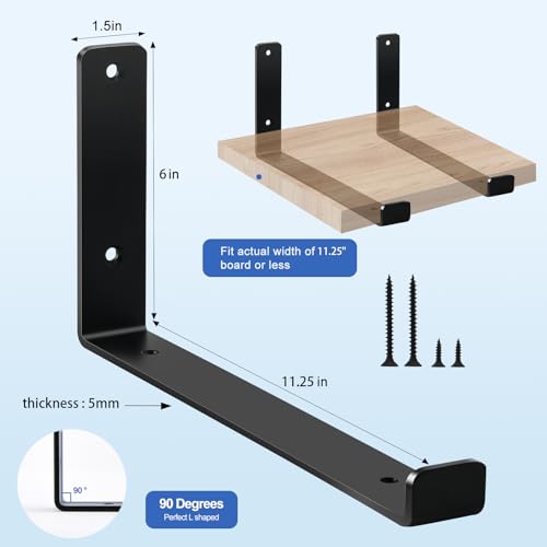 MHMYDZ 12 Inch Heavy Duty Floating Shelf Brackets Black 6-Pack - 11.25" Length