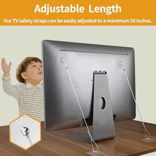 10 Packs Adjustable TV Safety Stainless Straps, No-Drill Adhesive Anti-Tip Furniture Anchors for Baby Proofing, for Fixing Flat-Screen TV, Dressers, Bookcases, Cabinets