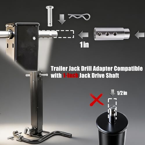 Moalaok 1 Inch Trailer Jack Drill Adapter Stainless Steel for Top Wind Jacks
