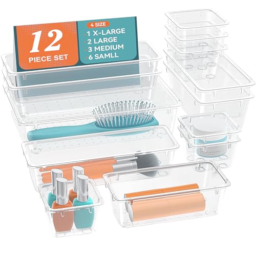 Milky 12-Piece Drawer Organizer Set for Cosmetics & Office Supplies