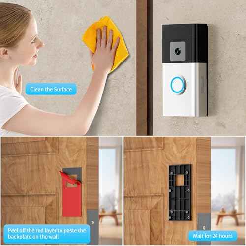 No-Drill Adhesive Ring Video Doorbell Mount Compatible with Ring Battery Doorbell/Plus/Pro, Camera Door Mounting Bracket Holder Accessories for Apartments, Renters, Houses