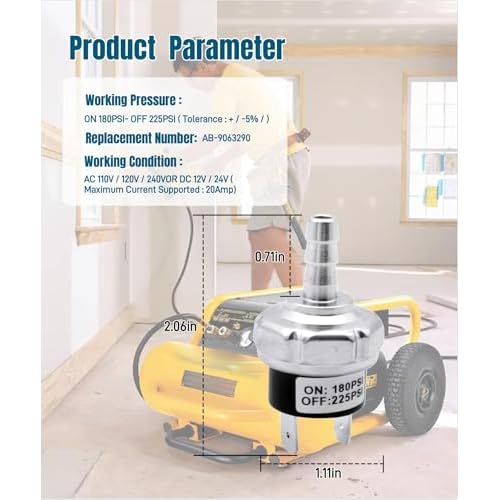 180-225 PSI Air Compressor Micro Pressure Power Switch fit for Dewalt Porter Cable Craftsman Machines,AB-9063290 Air Compressor Parts Replacement D55146 D55168 D55167 D55146-CA D55168-CA D55167-CA