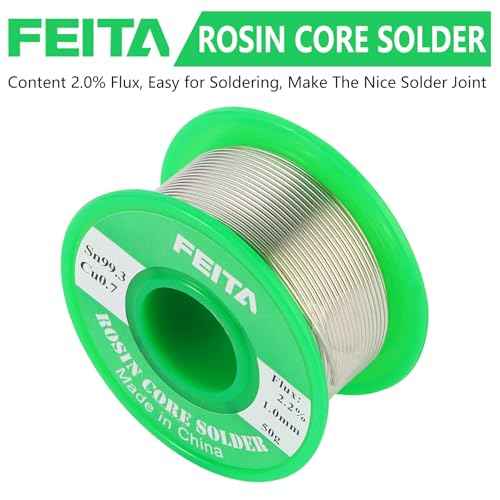 FEITA Sn99.3-Cu0.7 Lead Free Tin Rosin Core Solder Wire for Electrical Soldering, With 2.0% Solder flux, 217¡É Melting Point (1.0mm, 50g)
