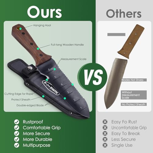 PERWIN Hori Hori Garden Knife 7-Inch Stainless Steel Full-Tang with Sheath