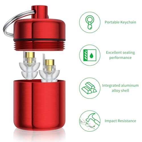 Ear Plug Carrying Case Keychain(2 Pack), Small Waterproof Metal Earplug Case Ear Plug Holder Container Great for Earplugs, Pills Case Pill Box and Jewelry Holder (Grey Red)