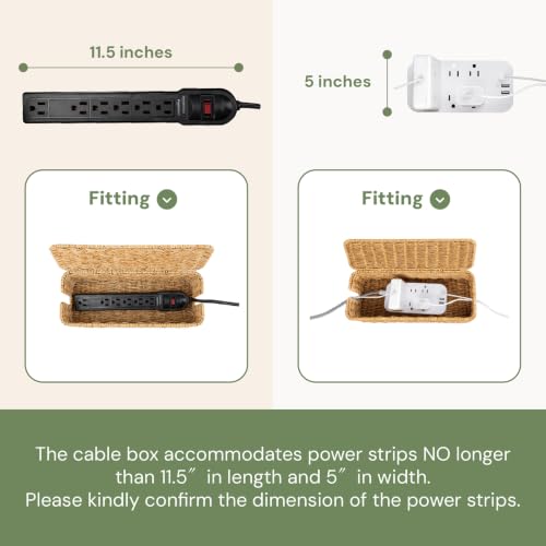Natural Handmade Rattan Cable Management Box for Power Strips - Rectangle