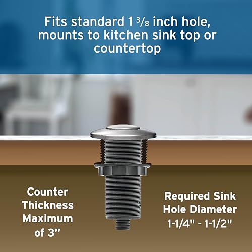 InSinkErator Garbage Disposal Air Switch Kit - Satin Nickel, Single Outlet, Sink Top Button