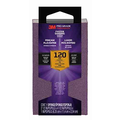 3M Pro Grade Precision Faster Sanding Block Sponge 120 grit Fine, 2.5 inch x 4.5 inch x 1 inch