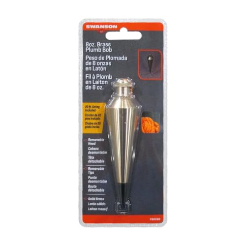 Swanson 8 oz. Brass Plumb Bob with 20 ft. Line, Hardened Steel Tip