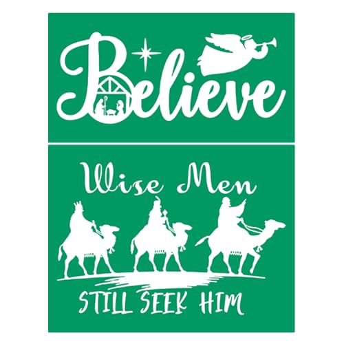 Christmas Silk Screen Stencils Rusable Adhesive Stencils Believe Xmas Chalk Mesh Transfers Screen Printing Stencil for Painting on Fabric, Wood, Wall, Chrismtas Home Decoration DIY Craft Project