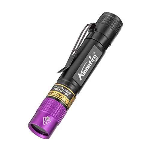 Alonefire SV62 Mini 3W UV Flashlight 365nm Portable Ultraviolet Black Light Very Small EDC for Minerals, Pet Urine Detector, Scorpions, Finding Stains, Money Detection with AAA Battery Easy to Replace