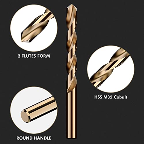 MACXCOIP 13-Piece M35 Cobalt Drill Bit Set, Multi-Size Jobber Length 1/16-1/4"