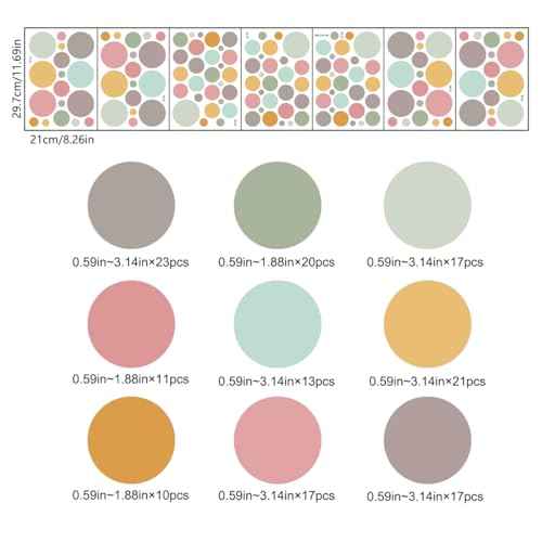 178 Pcs Bohemian Wall Decal with Polka Dots & Rainbows - Neutral Nursery Decor, Self-Adhesive Removable Wall Stickers for Kids Room, Living Room, Classroom, Home & School Decoration (Peel and Stick)