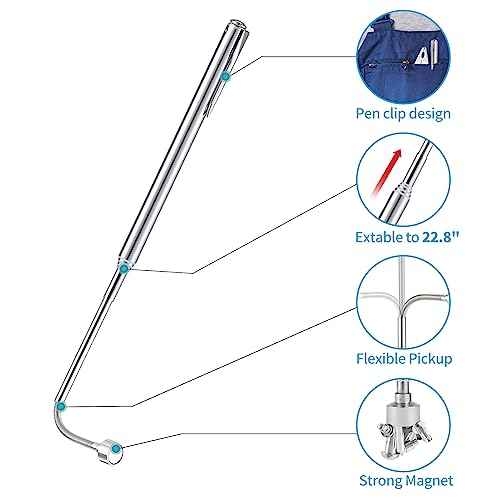 2 Pieces 5 LBS Flexible Magnetic Pickup Tool Set, 23.6" Spring Bendable Extension Pick Up, with Pen Clip Design, Magnet Stick Kit for Men, Birthday, Father's Day, Christmas Gift