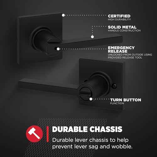 Kwikset Casey Interior Privacy Door Handle with Lock, Door Lever For Bathroom and Bedroom, Matte Black Reversible Keyless Turn Lock, with Microban Protection
