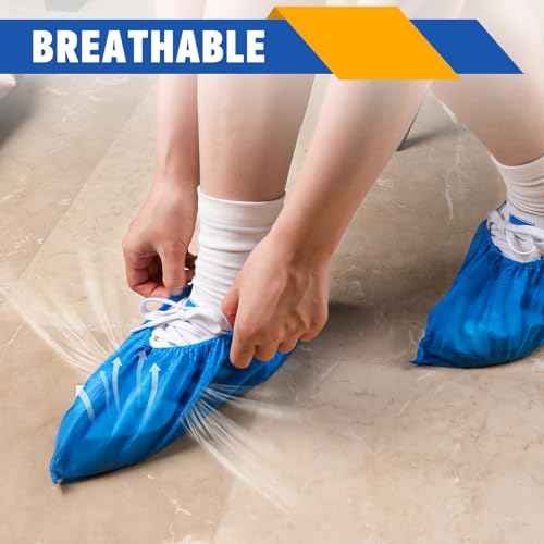 120 Pack(60 Pairs) Shoe Covers Disposable, Non-woven Fabric Shoes Covers for Indoor, Blue Durable & Reusable Disposable Boot & Shoe Covers, Larger Size Fits Various Shoes