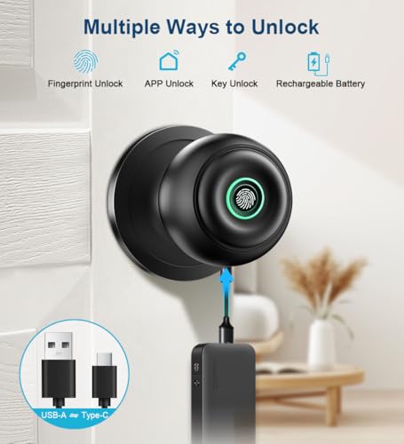KLLOQUE Matte Black Smart Fingerprint Door Lock with Keyless Entry & App Control
