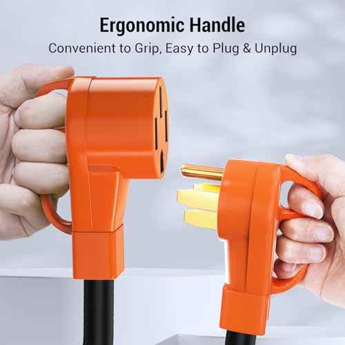 Tera Extension Cord 50 Amp RV & EV 3 FT: NEMA 14-50P to 14-50R 4 Prong 250V Heavy Duty with Grip Handle Cord Organizer 6/3+8/1 Gauge STW RV Power Cord for Tesla J1772, Orange
