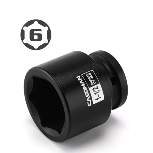 CASOMAN 3/4"Drive x 1-1/2" Shallow Impact Socket, Jumbo Impact Socket, SAE, 6-Point, CR-MO, Black Phosphate Finish