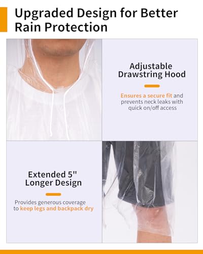 Hitituto Clear Rain Ponchos for Adults - Extra Long Hooded Emergency Pack 6pcs