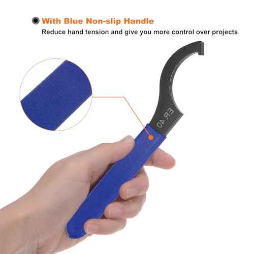 HARFINGTON C Hook Spanner Wrench ER40 Nut Shock Wrench Steel Chuck Nut with Blue Non-slip Handle for Lathe Clamping