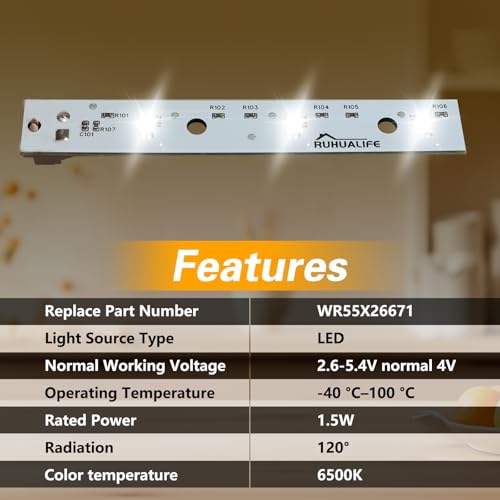 RUHUALIFE 1 Piece Refrigerator LED Light Board for GE WR55X26671, Side-by-Side Refrigerator Light