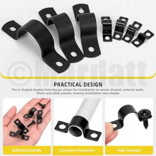 25 Set 3/8"(10mm) Two Hole Pipe Strap Clamp, Carbon Steel Rigid U Bracket Clamps U-Tube Strap Clamp Conduit Clamps with Self-Tapping Screws for Pipe Fixing, Black