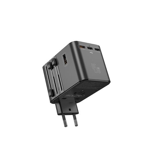 JELLICO Universal Travel Adapter, International Travel Plug Adapter with 3 USB-C (45W) ＆ 2 USB-A Ports, All in One Portable Adaptor, for USA, UK, EU, AU ＆ 200+ Countries (Black)