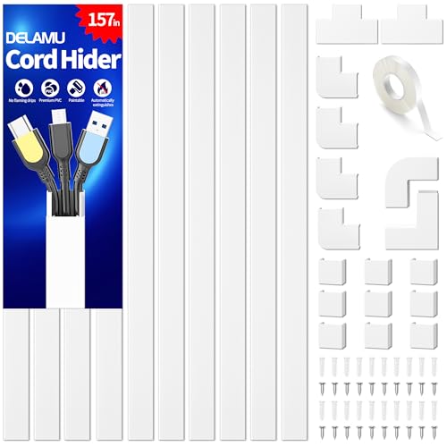 Delamu 157in White Cable Raceways Wall Cord Cover Kit - Wire Management