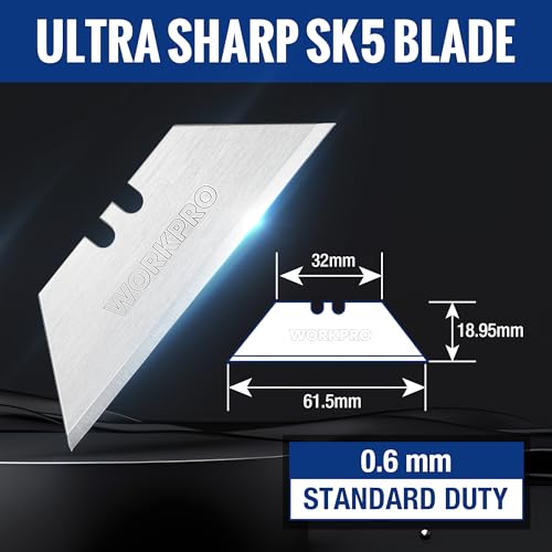 WORKPRO 100 Pack Utility Knife Blades SK5 Steel with Dispenser - Sharp & Durable Replacement Blades
