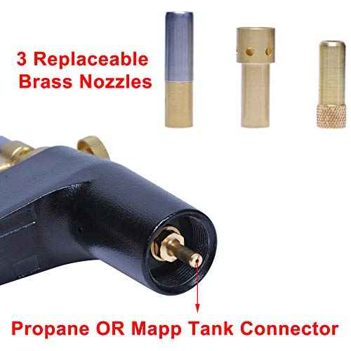 Wadoy Propane Torch Head Kit with 3 Nozzles, High Intensity Trigger-Start Soldering Torch Compatible with Bernzomaticc MAPP Propane for Soldering, Brazing, Welding, Map Gas Torch Head TS8000