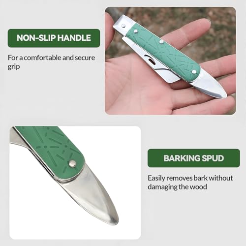 Grafting Knife, COMKIT Professional Foldable Double Blades Graft Knife, Fruit Trees Gardening Grafting Cutting Seedling Budding Tool with Bark Lifter