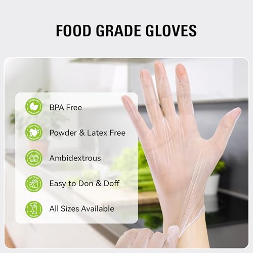 SWIFTLITE Disposable Vinyl Gloves - Food Safe, Medium, 100 Pack