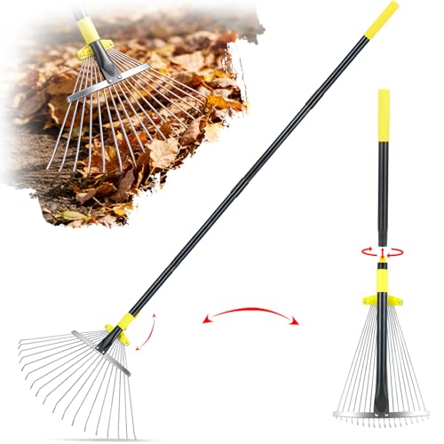 Jardineer Adjustable Leaf Rake - Expandable Metal Yard Rake for Lawn & Garden