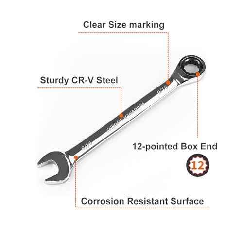 Egofine 9/16 inch Ratcheting Combination Wrench SAE, Industrial Grade Gear Spanner with 12-Point Design, 72-Tooth Ratchet, Chrome Vanadium Steel