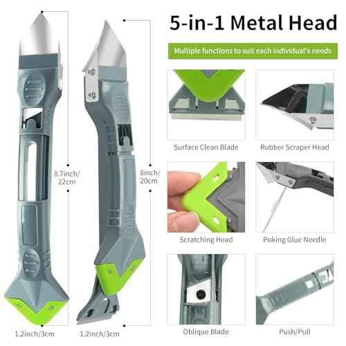 Caulking Tools, 5 in 1 Silicone Caulking Tool Kit, Sealant Finishing Tool, Sealant Finishing Tool & Grout Removal Tool with Adhesive Residue Scraper for Kitchen Bathroom Window, Sink Joint