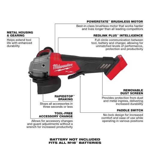Milwaukee M18 FUEL Brushless Cordless Angle Grinder 4-1/2 in. / 5 in. Tool Only