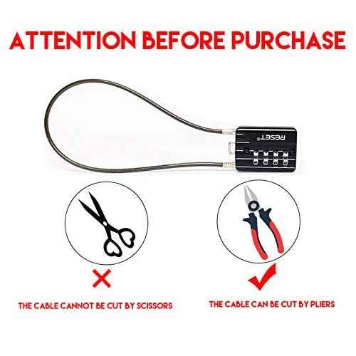 RESET-200 (2 Pack) 4-Digit Combination Flexible Cable Padlock, 12 inch (30 cm) Long, 3mm Diameter Cable for Trash Can Lid, Bin, Locker, Cabient, Luggage, Suitcase, Gun Case, Toolbox, Helmet - Black