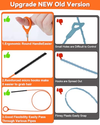 XFIRE-GEAR 32 Inch Orange Anti-break Metal Drain Snake 6 Pack Hair Clog Remover