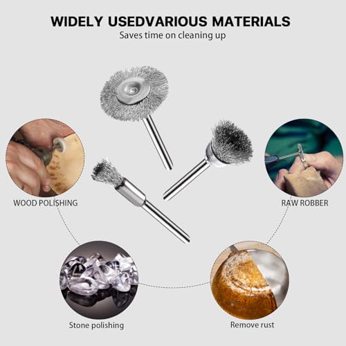 15 Pieces Stainless Steel Wire Brushes, Wire Brush Wheel, Steel Wire Polishing Wheel Kits for Dremel Rotary Tools (1/8 Inch Mandrel)