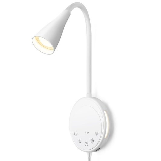 SANKEDOU LED Wall Mounted Reading Light, Book Light for Reading in Bed with Touch Control, 5 Dimmable, USB Output, Night Light & Timers Function, Flexible Gooseneck Headboard Bed Lights (White)